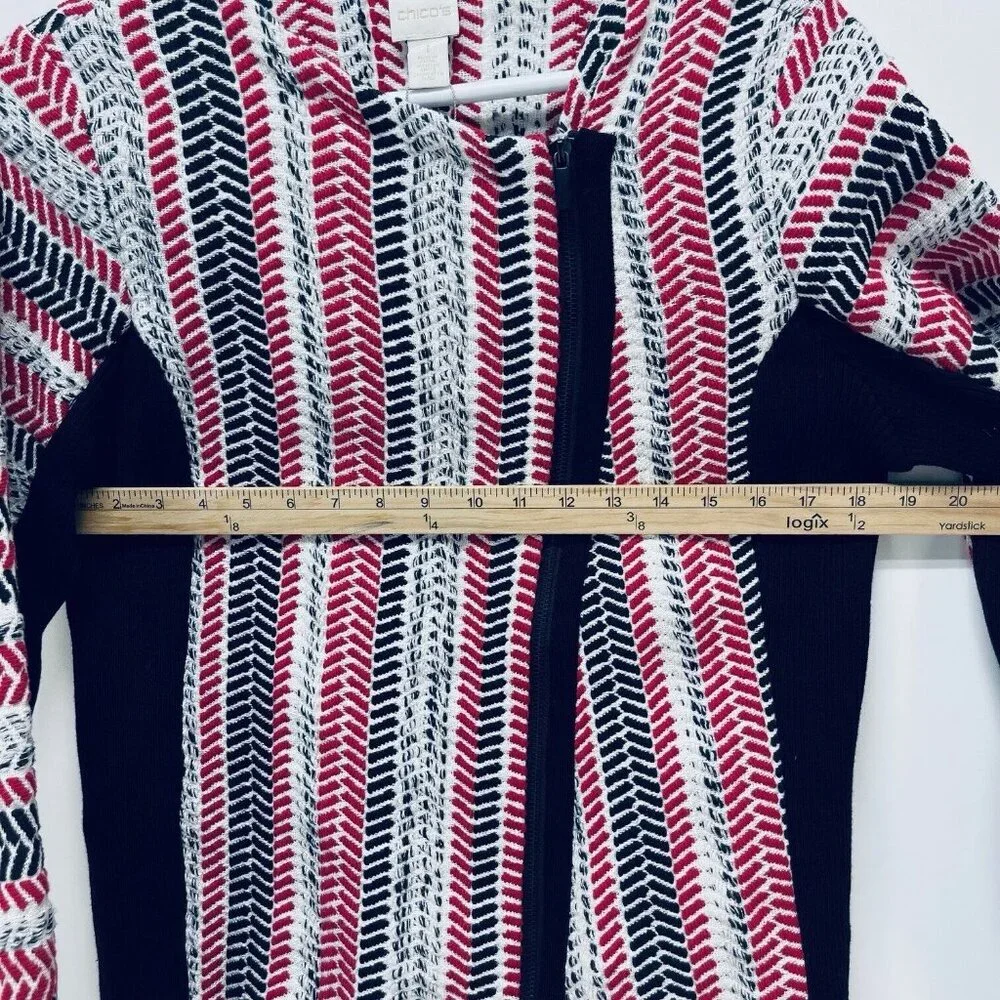 Chico’s Sweater Moto Jacket Size 1 Women’s Red White Black Pullover New - Picture 13 of 16